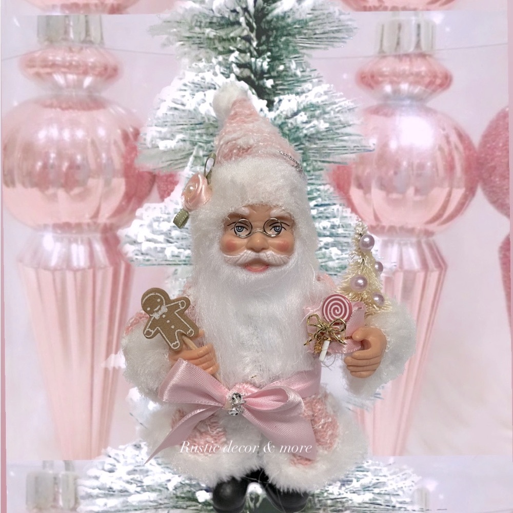 Pink Santa and pink sleigh for your tier trays 2 pc set